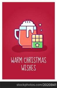 Merry christmas wishes greeting card with color icon element. Cozy winter atmosphere. Postcard vector design. Decorative flyer with creative illustration. Notecard with congratulatory message. Merry christmas wishes greeting card with color icon element