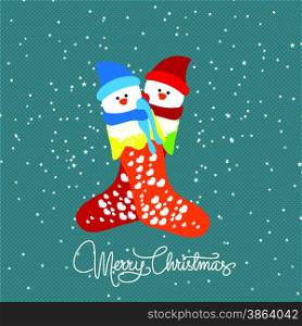 Merry christmas with couple snowman