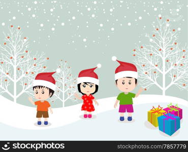 Merry christmas with happy kids