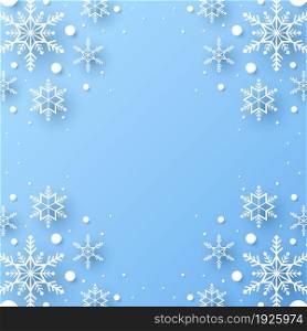 Merry Christmas with snowflakes background in paper cut and blank space