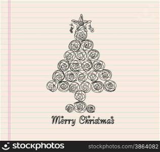 Merry christmas with tree hand draw