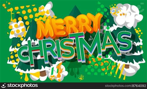 Merry Christmas. Word written with Children s font in cartoon style.