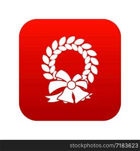 Merry Christmas wreath icon digital red for any design isolated on white vector illustration. Merry Christmas wreath icon digital red