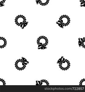 Merry Christmas wreath pattern repeat seamless in black color for any design. Vector geometric illustration. Merry Christmas wreath pattern seamless black