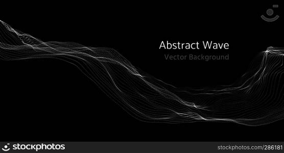 Mesh network 3d abstract wave and particles vector background. Network mesh technology wave digital illustration. Mesh network 3d abstract wave and particles vector background