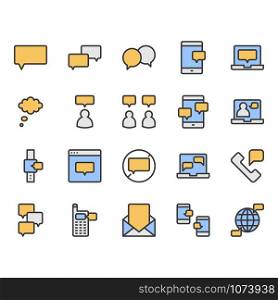 Message and speech bubble related icon and symbol set