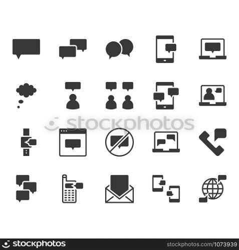 Message and speech bubble related icon and symbol set