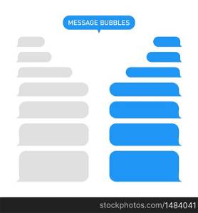 Message bubble for text. Chat or messenger in phone. Box for sms and speech. Interface for social app-talk. Blue and gray template for conversation. Service, background of dialog in mobile. Vector.. Message bubble for text. Chat or messenger in phone. Box for sms and speech. Interface for social app-talk. Blue and gray template for conversation. Service, background of dialog in mobile. Vector