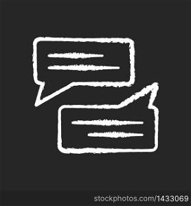 Message bubbles chalk white icon on black background. Empty chat cloud. Online communication. Blank chat balloons. Comment box with copyspace. Isolated vector chalkboard illustration. Message bubbles chalk white icon on black background