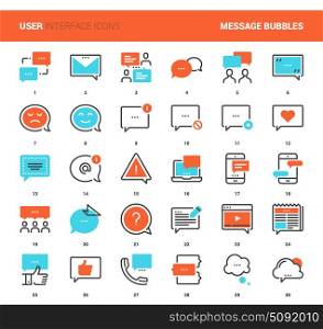 Message Bubbles Icons. Vector set of message bubbles flat line web icons. Each icon with adjustable strokes neatly designed on pixel perfect 48X48 size grid. Fully editable and easy to use.