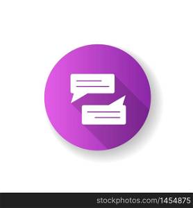 Message bubbles violet flat design long shadow glyph icon. Empty chat cloud. Online communication. Blank chat balloons. Comment box with copyspace. Silhouette RGB color illustration. Message bubbles violet flat design long shadow glyph icon