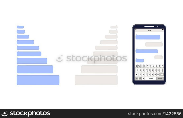 Message chat bubbles vector icons for messenger. Smartphone with typing for message clouds. Social network messenger page template. Icon flat on an isolated white background. EPS 10 vector. Message chat bubbles vector icons for messenger. Smartphone with typing for message clouds. Social network messenger page template. Icon flat on an isolated white background. EPS 10 vector.