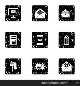Message icons set. Grunge illustration of 9 message vector icons for web. Message icons set, grunge style