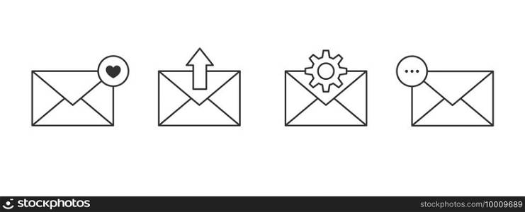 Message icons set. Notification icons linear. Email icons. Envelope icons. Linear vector illustration