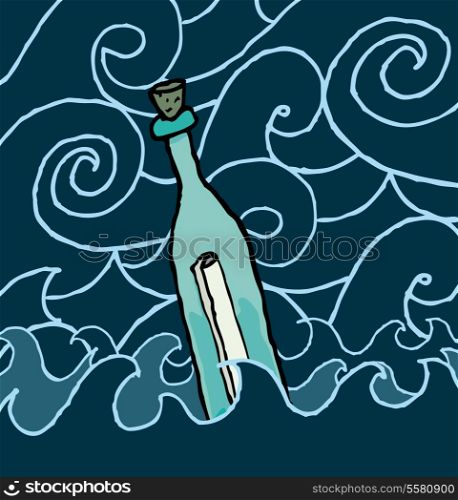 Message in a bottle drifting the night sea