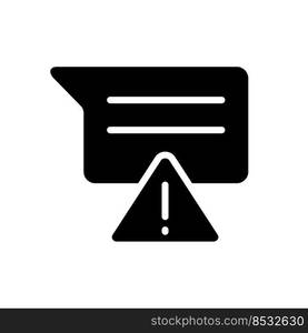 Message is not sent black glyph icon. Communication failure. Messenger error. Dialogue and interaction. Warning sign. Silhouette symbol on white space. Solid pictogram. Vector isolated illustration. Message is not sent black glyph icon