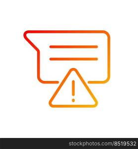 Message is not sent pixel perfect gradient linear vector icon. Communication failure. Messenger error. Warning sign. Thin line color symbol. Modern style pictogram. Vector isolated outline drawing. Message is not sent pixel perfect gradient linear vector icon