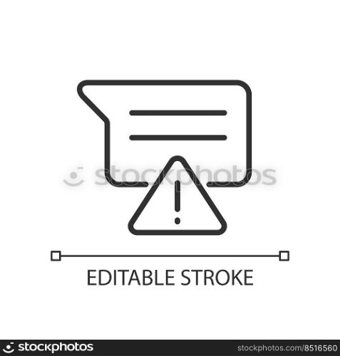 Message is not sent pixel perfect linear icon. Communication failure. Messenger error. Warning sign. Thin line illustration. Contour symbol. Vector outline drawing. Editable stroke. Arial font used. Message is not sent pixel perfect linear icon