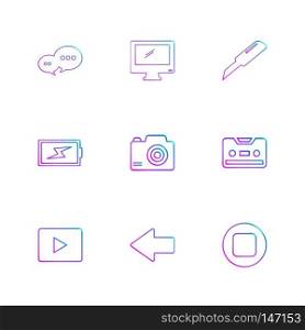 message , monitor , cutter , battery , click , casette , play ,youtube , left ,arrow , stop , icon, vector, design,  flat,  collection, style, creative,  icons