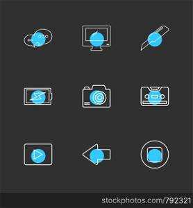 message , monitor , cutter , battery , click , casette , play ,youtube , left ,arrow , stop , icon, vector, design, flat, collection, style, creative, icons