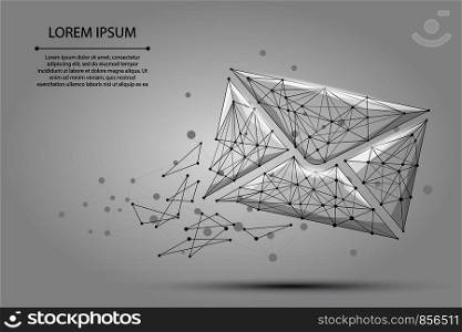 Message. Polygonal wireframe mesh envelope on dark blue night sky with dots and stars. Low poly Mail, Letter, email or other concept vector illustration