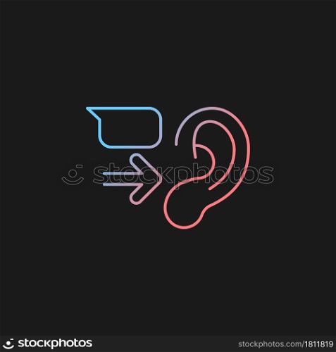 Message receiver gradient vector icon for dark theme. Communication process. Transmitting words. Empathy skills. Thin line color symbol. Modern style pictogram. Vector isolated outline drawing. Message receiver gradient vector icon for dark theme