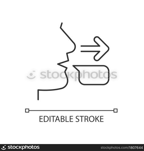 Message sender linear icon. Communication process initiator. Transferring message to receiver. Thin line customizable illustration. Contour symbol. Vector isolated outline drawing. Editable stroke. Message sender linear icon