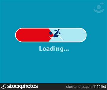 Message showing a loading bar and woman running. Concept business vector illustration.. Message showing a loading bar and woman running. Concept business vector illustration.