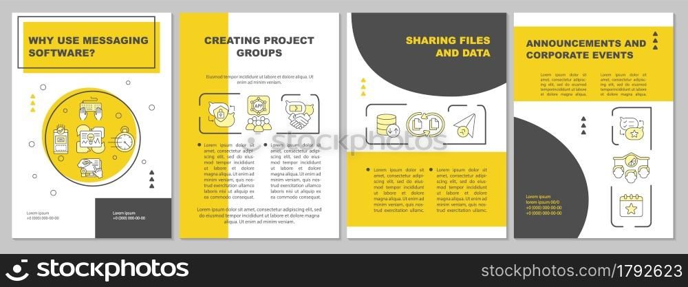 Messager brochure template. Sharing files and data. Flyer, booklet, leaflet print, cover design with linear icons. Vector layouts for presentation, annual reports, advertisement pages. Messager brochure template