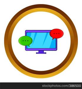 Messages on computer vector icon in golden circle, cartoon style isolated on white background. Messages on computer vector icon