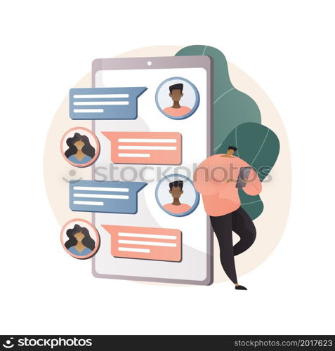 Messaging application abstract concept vector illustration. Texting desktop application, mobile phone chat app, messaging mobile soft, social media messenger, video call, sms abstract metaphor.. Messaging application abstract concept vector illustration.