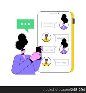 Messaging application abstract concept vector illustration. Texting desktop application, mobile phone chat app, messaging mobile soft, social media messenger, video call, sms abstract metaphor.. Messaging application abstract concept vector illustration.