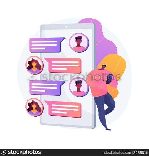 Messaging application abstract concept vector illustration. Texting desktop application, mobile phone chat app, messaging mobile soft, social media messenger, video call, sms abstract metaphor.. Messaging application abstract concept vector illustration.