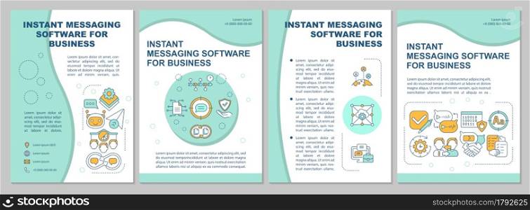 Messenger for business brochure template. Online mail. Flyer, booklet, leaflet print, cover design with linear icons. Vector layouts for presentation, annual report, advertisement pages. Messenger for business brochure template