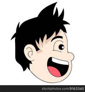 messy haired male head emoticon laughing mockingly. vector design illustration art