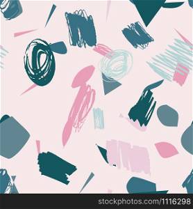 Messy pink and teal abstract modern seamless pattern with hand drawn textures colorful background. Design for wrapping paper, wallpaper, fabric print, backdrop. Vector illustration.. Messy pink and teal abstract modern seamless pattern with hand drawn textures colorful background.