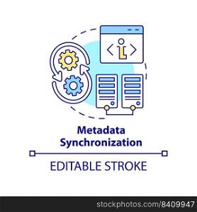 Metadata synchronization concept icon. Directory service abstract idea thin line illustration. Synchronizing data elements. Isolated outline drawing. Editable stroke. Arial, Myriad Pro-Bold fonts used. Metadata synchronization concept icon