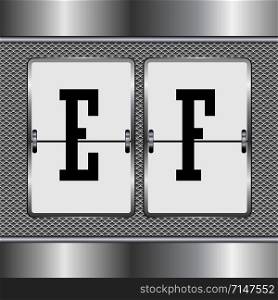 Metal alphabet of mechanical E-F, vector illustration