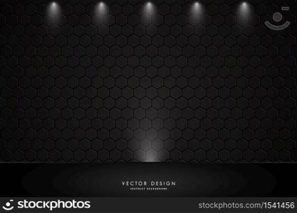 Metal background.Studio backdrop with spotlight and polygon wall texture.