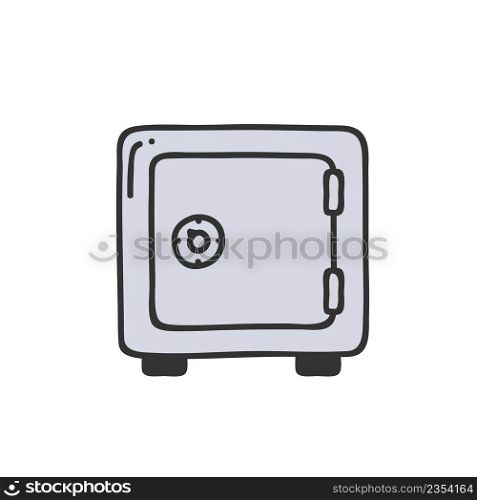 Metal bank safe icon in a flat style. Closed strongbox isolated on a colored background. EPS10. Metal bank safe icon in a flat style. Closed strongbox isolated on a colored background.