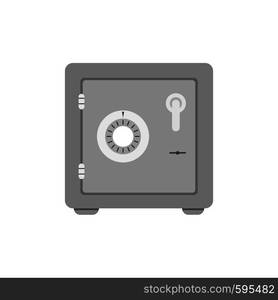 Metal bank safe vector icon in a flat style. Closed safe isolated on a colored background.