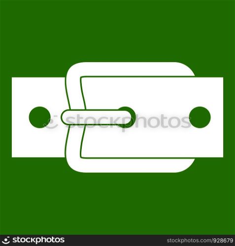 Metal belt buckle icon white isolated on green background. Vector illustration. Metal belt buckle icon green