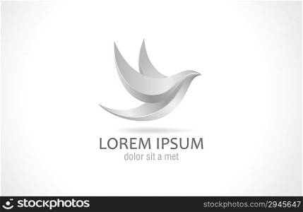 Metal Bird abstract flying logo design template. Steel or Silver symbol icon.Success in your business. Luxury sign.