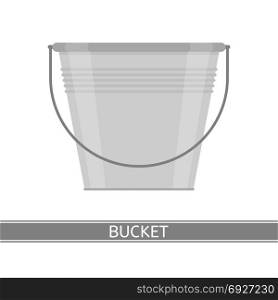 Metal Bucket Isolated. Vector illustration of steel bucket isolated on white background. Housekeeping equipment in flat style.