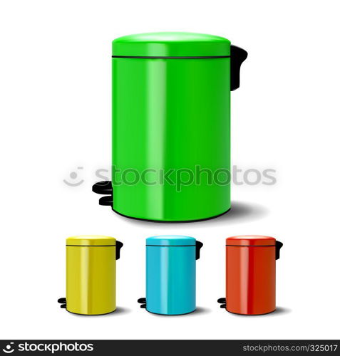 Metal Bucket Vector. Bucketful Different Colors. Classic Jar Empty. Office, Restroom Equipment For Paper Trash. Reatil Object. Realistic Illustration. Metal Bucket Vector. Bucketful Different Colors. Classic Jar Empty. Office, Restroom Equipment For Paper Trash. Reatil Object. Isolated Realistic Illustration