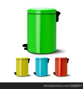 Metal Bucket Vector. Bucketful Different Colors. Classic Jar Empty. Office, Restroom Equipment For Paper Trash. Reatil Object. Realistic Illustration. Metal Bucket Vector. Bucketful Different Colors. Classic Jar Empty. Office, Restroom Equipment For Paper Trash. Reatil Object. Isolated Realistic Illustration