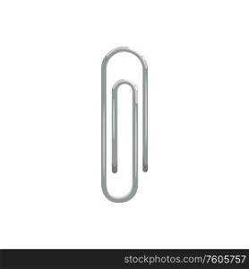 Metal clip to hold papers together isolated. Vector paperclip school stationery tool. Paperclip or metal clip isolated school stationery