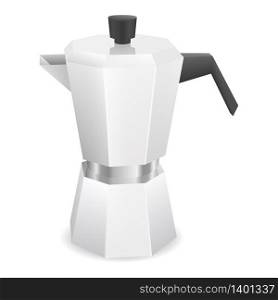 Metal coffee maker icon. Realistic illustration of metal coffee maker vector icon for web design isolated on white background. Metal coffee maker icon, realistic style