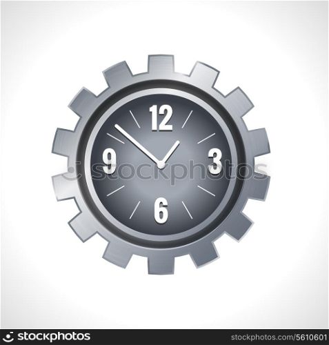 Metal cog wheel gear steel machine clock engine mechanism emblem vector illustration.
