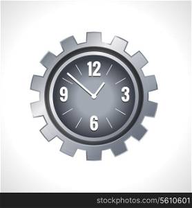 Metal cog wheel gear steel machine clock engine mechanism emblem vector illustration.